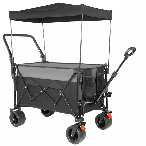 English Elm Multi-functional Heavy Duty Folding Wagon with Canopy Steel Frame All Terrain Wheels Black+ Gray W2932P417662