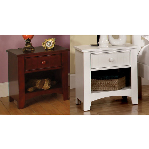English Elm One Drawer Wooden Nightstand with Open Shelf and Drawer, Cherry Finish, Kid-Friendly Storage Solution B016P252243