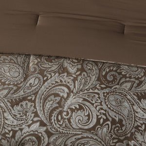 English Elm 12 Piece Comforter Set - Luxurious Blue & Taupe Bedding With Cotton Sheets For Queen Size Beds B035128822