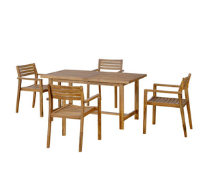 English Elm U_style Solid Acacia Wood Outdoor Dining Set Seats Four with Umbrella Hole Patio Natural WY000477AAO