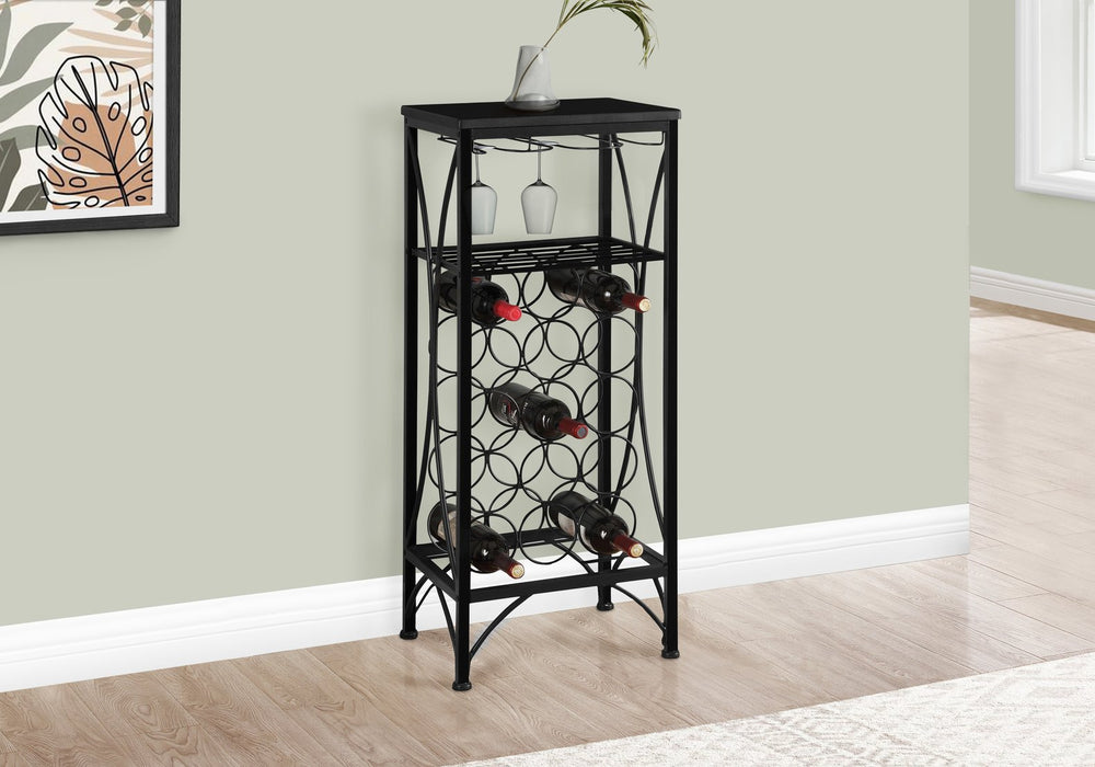 English Elm Home Bar Unit Black Metal Wine Rack with Glass Storage for Dining or Living Spaces B2710P219264