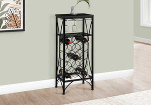 English Elm Home Bar Unit Black Metal Wine Rack with Glass Storage for Dining or Living Spaces B2710P219264