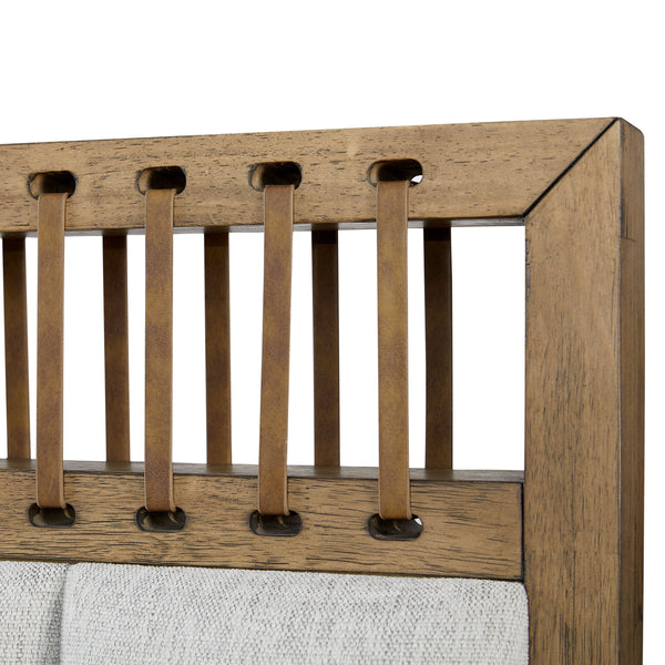 English Elm Queen Upholstered Headboard Bed Walnut Veneer Frame Transitional Bedroom Furniture B2699S00021