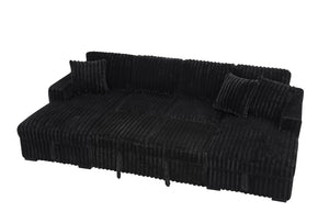 English Elm U U Shaped Sleeper Sofa with Pull-Out Bed and Hidden Chaise Storage, Plush Corduroy Comfort Black W1417S00136