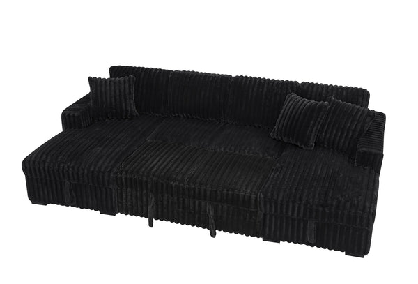English Elm U U Shaped Sleeper Sofa with Pull-Out Bed and Hidden Chaise Storage, Plush Corduroy Comfort Black W1417S00136