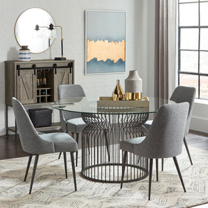 English Elm Gunmetal Round Dining Table with Cage Base and Beveled Tempered Glass Top Seats Five B062S01825
