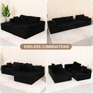 English Elm 107.5 Inch Modular Cloud Sectional Corduroy Sofa Deep Seat Reversible Chaise Sleeper W2564S00117