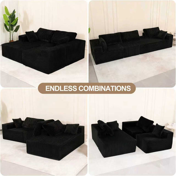 English Elm 107.5 Inch Modular Cloud Sectional Corduroy Sofa Deep Seat Reversible Chaise Sleeper W2564S00117