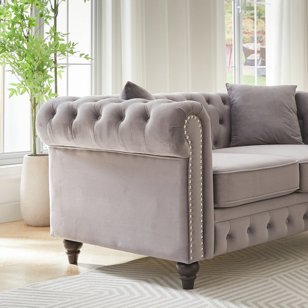 English Elm Fx Chesterfield Sofa Set Tufted Tech Fabric Upholstered Living Room Seating Combo Grey W1926S00121