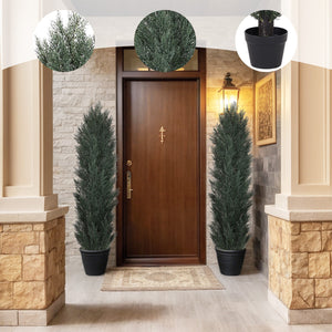 English Elm 5ft Faux Cypress Trees Set of 2 Realistic Tall Greenery for Entryway or Patio W2945P322224
