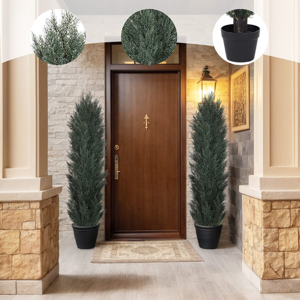 English Elm 5ft Faux Cypress Trees Set of 2 Realistic Tall Greenery for Entryway or Patio W2945P322224