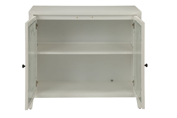 English Elm Ceara White Console Cabinet with Glass Doors & Tapered Wooden Legs — Stylish Storage Solution B2726P278573