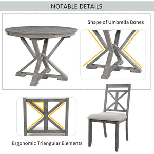 English Elm Trexm Retro Extendable Round Dining Set with Four Linen Upholstered Chairs Rubberwood Grey ST000141AAE-2026