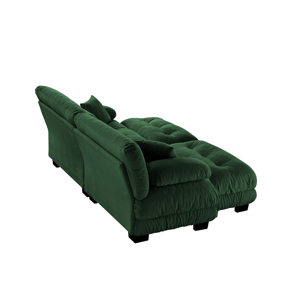 English Elm Cloud 2-Seater Sleeper Sofa In Chenille Green - Modern Vintage Comfort With Pillows & Ottomans W714S01090