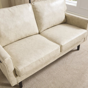English Elm Loveseat Mid Century Modern Two-Seater Sofa with USB Type-C Charging, Removable Zipper Covers, Durable Wood Legs Camel W395P238822