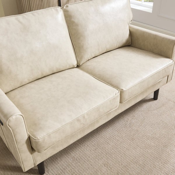 English Elm Loveseat Mid Century Modern Two-Seater Sofa with USB Type-C Charging, Removable Zipper Covers, Durable Wood Legs Camel W395P238822