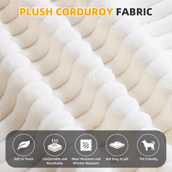 English Elm 78.7" Modern Foldable Corduroy Sofa Bed with 2 Plush Pillows, 2-in-1 Convertible Sleeper and Blanket Beige W3219P317382