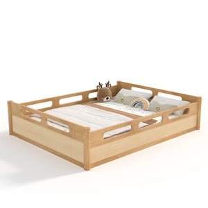 English Elm Queen Low Profile Floor Bed Pine Wood Frame Japandi Minimalist Bedroom Design Natural W1580P438796