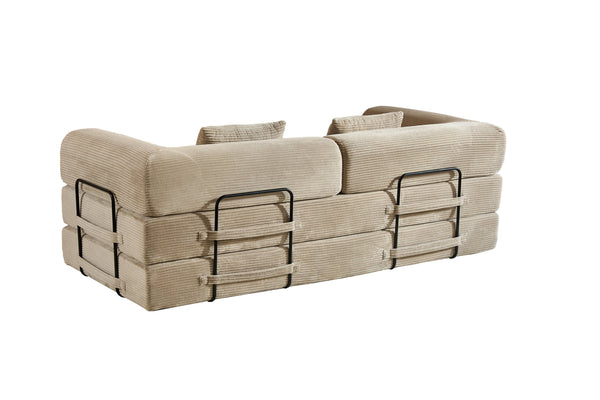 English Elm Convertible Sleeper Sofa Bed with Corduroy Upholstery, 4‑in‑1 Folding Couch Mattress, Space‑Saving Lounge Beige W3434P346244