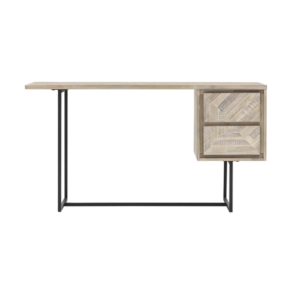 English Elm Yaluna 2 Drawer Desk Natural Acacia Wood with Geometric Inlay, Durable Hardwood, Ample Storage, 58” B2736P354391