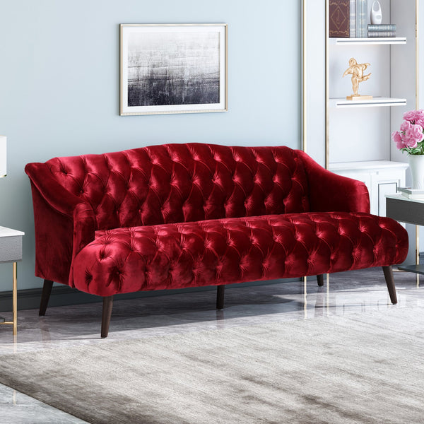 English Elm Comfy Hi-back Three Seat Sofa with Tufted Pu Upholstery and Tapered Birch Legs N760P178601R