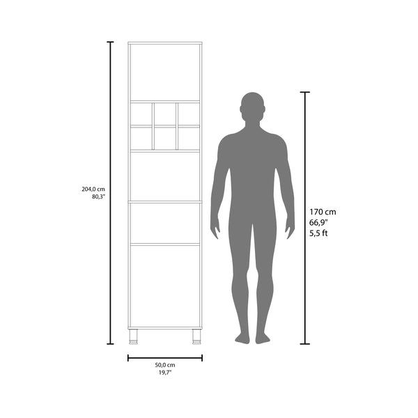 English Elm Attica 80" High Double Cabinet Pantry with Six Spice Cubbies, Four Shelves, Sleek White MDF Storage B200P286954
