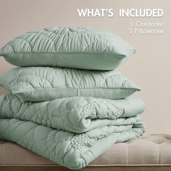 English Elm 3-Piece Full/Queen Comforter Set In Calming Sage | Soft Poly Jersey, Year-Round Cozy Comfort B035P408221