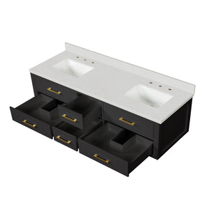 English Elm Black Double Bath Vanity 72" W With Cultured Marble Top, Soft-Close Drawers & Solid Wood Design B2731P258059
