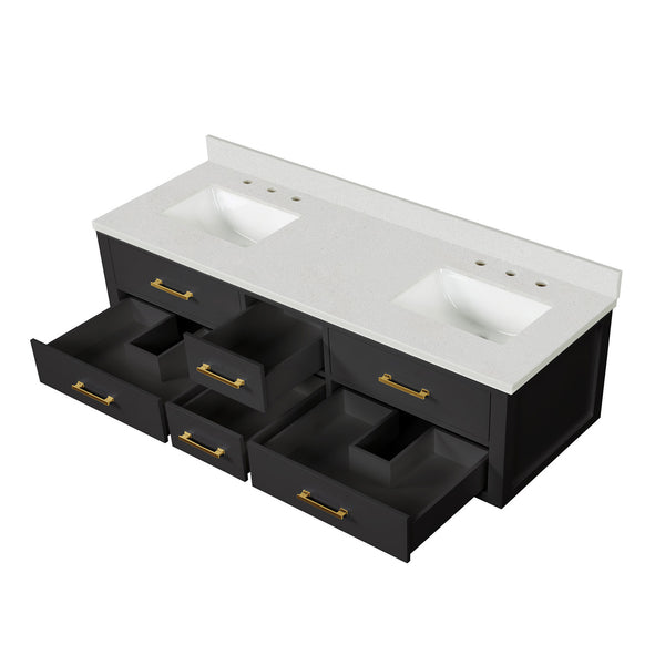 English Elm Black Double Bath Vanity 72" W With Cultured Marble Top, Soft-Close Drawers & Solid Wood Design B2731P258059