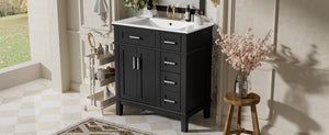 English Elm 30" Freestanding Bathroom Vanity Ceramic Sink Soft Close Cabinet Gray Wood Frame Black N729P427118B