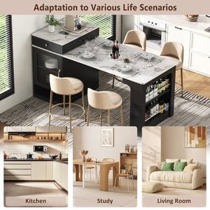 English Elm K&K Modern Extendable 59.5" Kitchen Island with Double-Sided Storage, Power Outlet & Casters Black N707S000017B