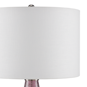 Optimist Handcrafted Purple Glass Table Lamp with Off-White Shade & Antique Nickel Base, 30" Tall