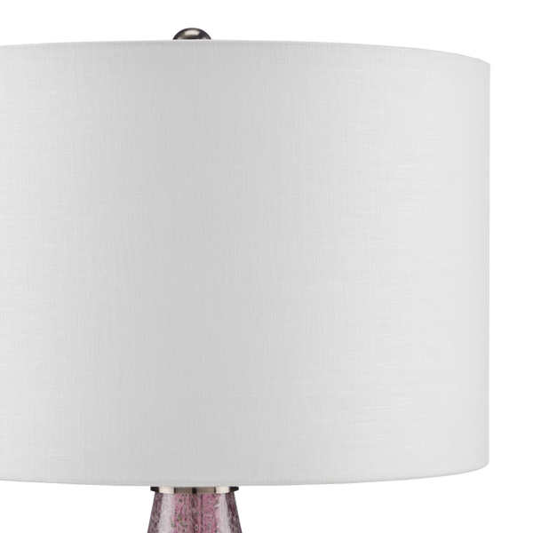 Optimist Handcrafted Purple Glass Table Lamp with Off-White Shade & Antique Nickel Base, 30" Tall