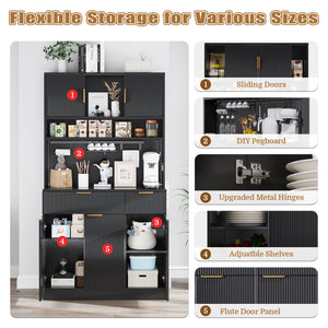 English Elm Pantry Hutch with Fluted Mdf Panels Charging Station Pegboard and Open Shelving T3773P416035