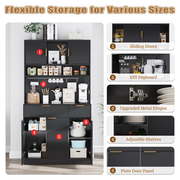 English Elm Pantry Hutch with Fluted Mdf Panels Charging Station Pegboard and Open Shelving T3773P416035