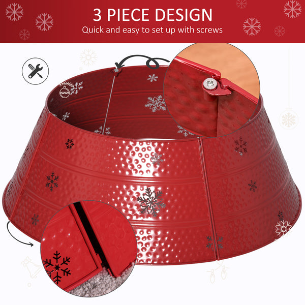 English Elm HOMCOM Steel Christmas Tree Collar Ring Skirt Cover for 7.5ft Trees, Durable Powder-Coated Guard, 26" x 9" Red W2225P229116