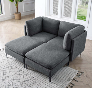 English Elm Linen Modular Sectional with Black Metal Legs for Modern Living Rooms B2748S00105
