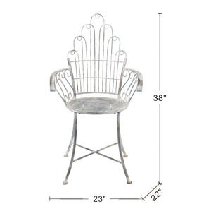 English Elm 23x22x38" Iron Armchair Fan Back Scrolled Arms Distressed Silver Patio Garden Seat W2078P452418