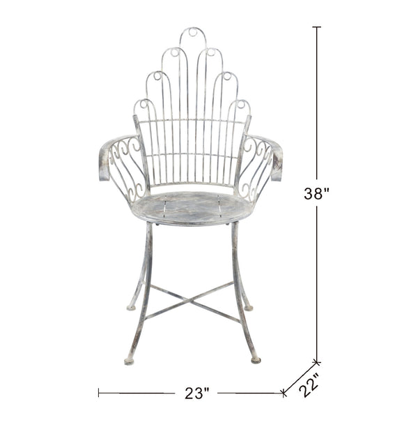 English Elm 23x22x38" Iron Armchair Fan Back Scrolled Arms Distressed Silver Patio Garden Seat W2078P452418