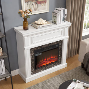 English Elm Electric Fireplace Mantel Surround with 23 Inch Insert Remote Raised Panel Wood Finish White W2275S00045