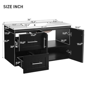 English Elm 36'' Wall Mounted Bathroom Vanity with Ceramic Sink, Solid Wood & MDF Floating Cabinet with Drawers Black N710P293299B