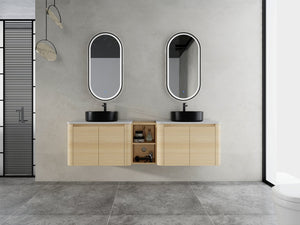 English Elm 72'' Wall-Mounted Bathroom Vanity With Elegant Ceramic Sink, Smart Storage, Soft-Close Doors & More W999S00478
