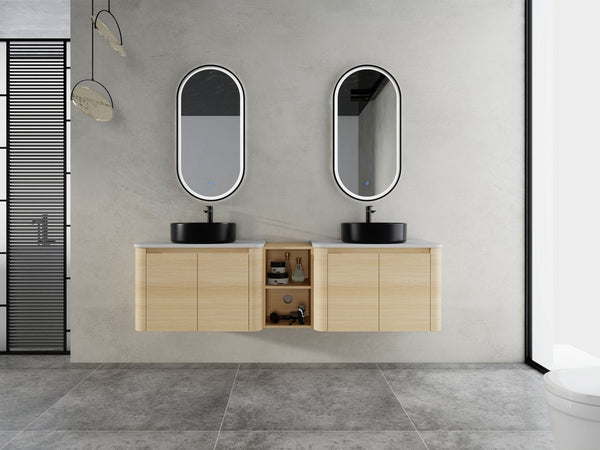 English Elm 72'' Wall-Mounted Bathroom Vanity With Elegant Ceramic Sink, Smart Storage, Soft-Close Doors & More W999S00478