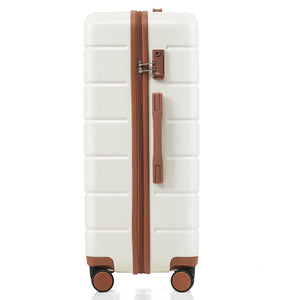 English Elm Premium Abs Hardshell 3 Piece Suitcase Set with Tsa Locks and Spinner Wheels Beige+Brown N726P171340O