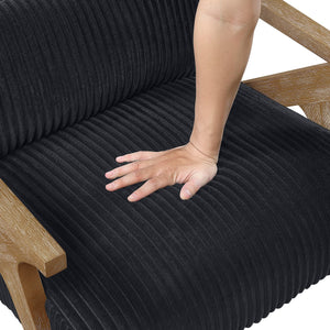 English Elm Upholstered Corduroy Accent Chair with Lumbar Pillow Rubberwood Frame Modern Sitting Room Black B011P455640