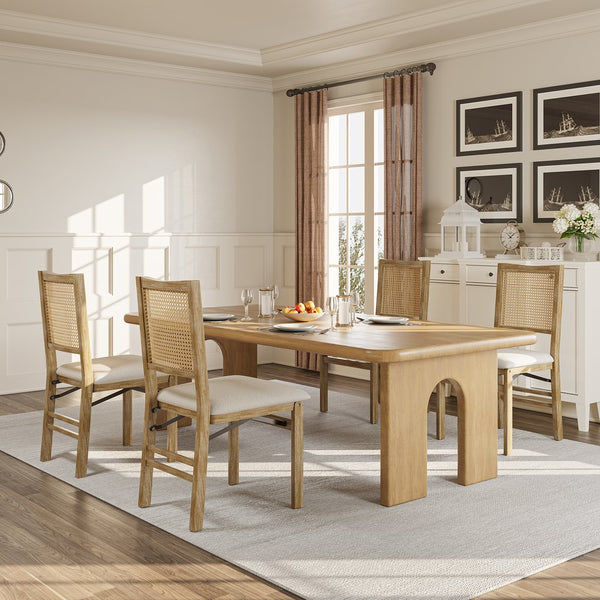 English Elm Scandinavian Solid Wood Dining Chairs with Woven Rattan Back Cushioned Seat Set of 2 W395P317025