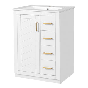 English Elm 24" Modern Bathroom Vanity With Integrated Sink, Soft-Close Drawers, Stylish Gold Hardware Finish N710P341038K