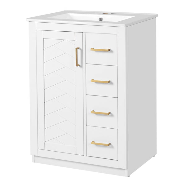 English Elm 24" Modern Bathroom Vanity With Integrated Sink, Soft-Close Drawers, Stylish Gold Hardware Finish N710P341038K
