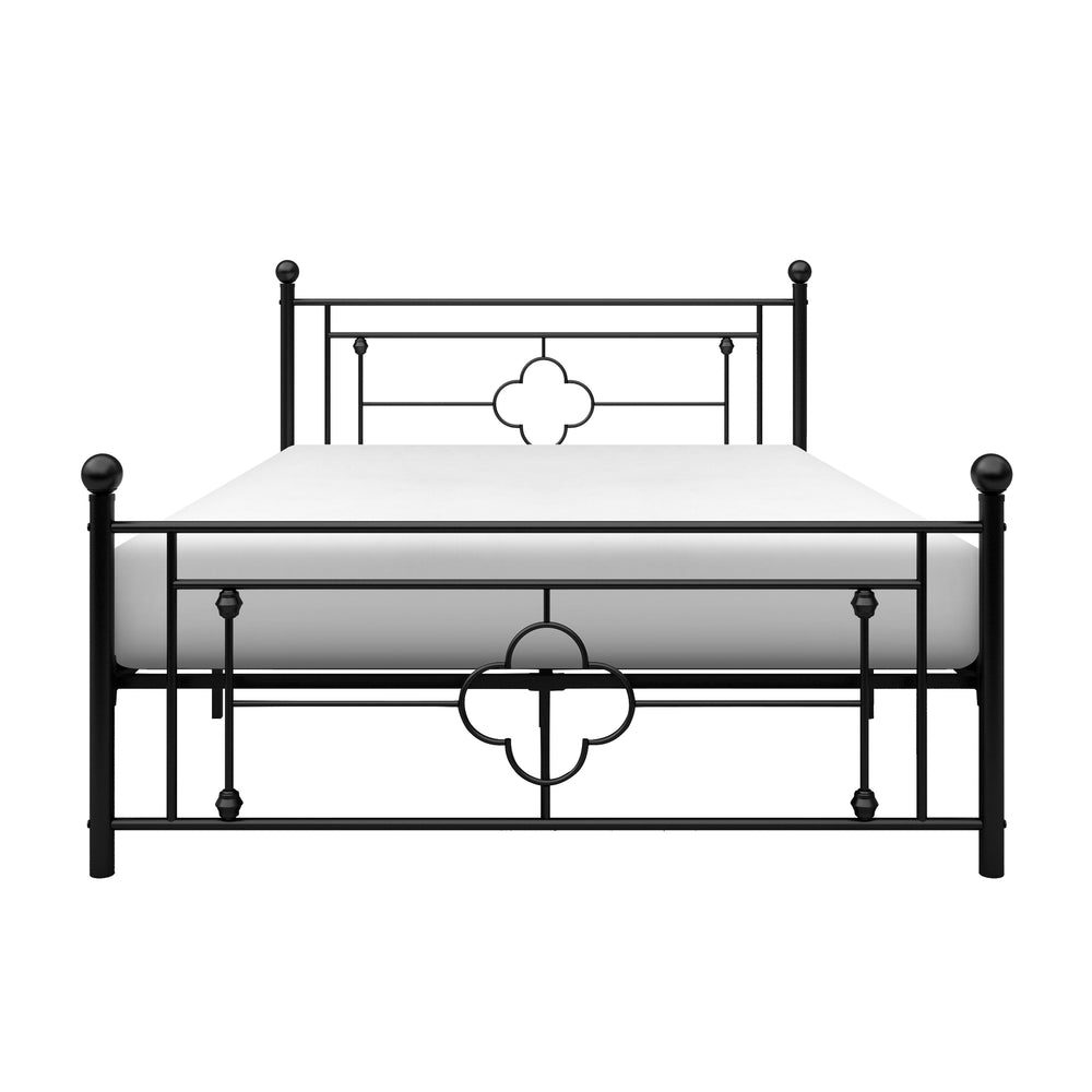English Elm 1pc Morris Full Platform Bed Black Metal Frame with Ball Finials & Quatrefoil Design, 56"x77.75" B011P207843