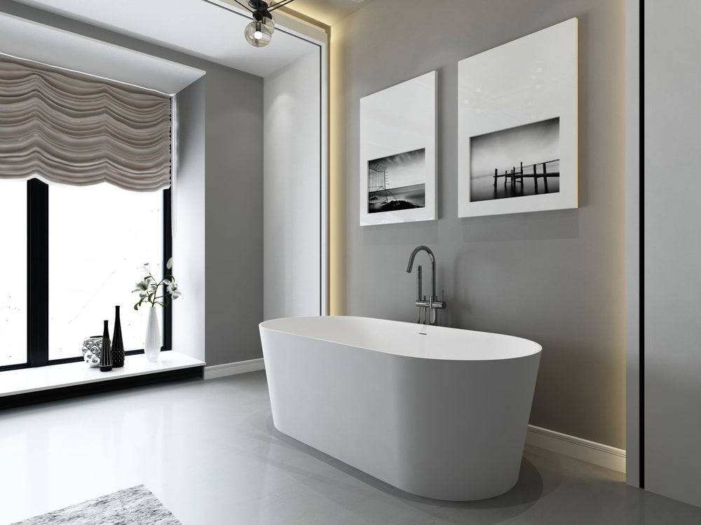 English Elm 67 Inch Freestanding Stone Resin Soaking Tub Matte White Spa Grade Bathtub W3034P278644